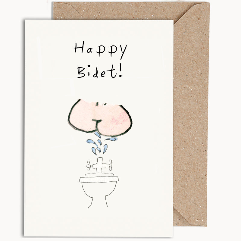 birthday card of a bum over a bidet 