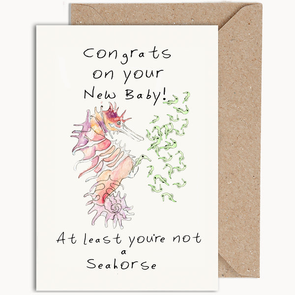 seahorse squirting out new babies card